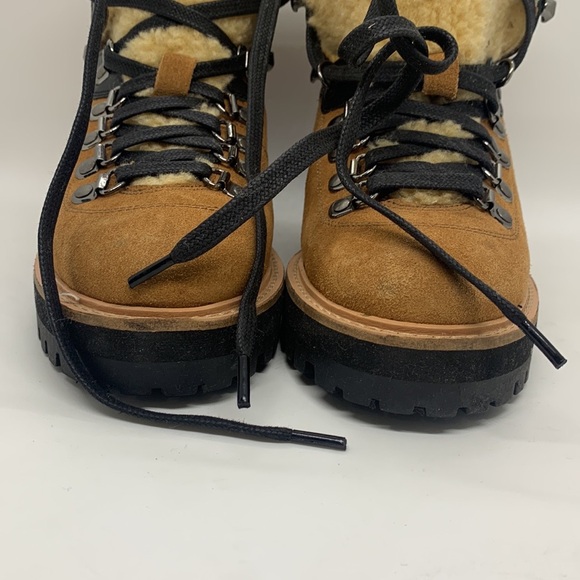 Urban Outfitters Bailey Sherpa Hiker Boots Brown 7 Casual Lumberjack Cabin Cozy - Picture 6 of 15